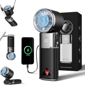 Portable Handheld Turbo Fan with Ice Cooling, 6000mAh Rechargeable Personal Fan