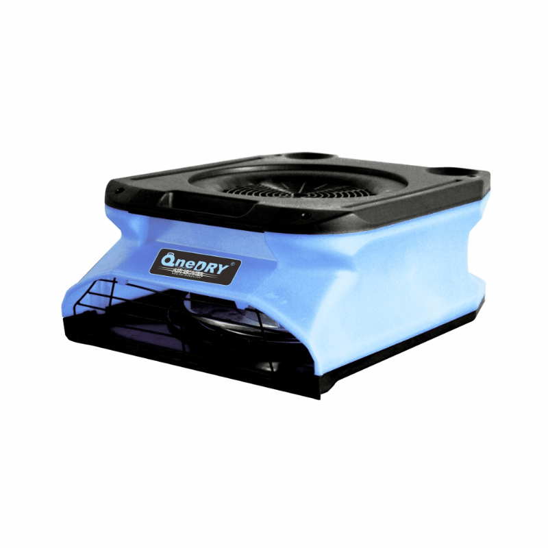 Blue compact electric dryer with a circular top vent and front intake, labeled 'OneDry'