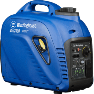 Westinghouse iGen2800 portable generator in blue with a black control panel and digital display for power output and controls
